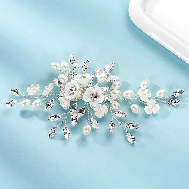 ヘッドドレス レディース 結婚式 ブライダル ウェディング 花嫁 花柄 パール 白い ハンドメイド ヘアクリップ アリゲータークリップ 髪..