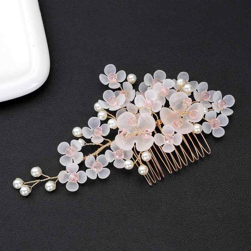 ヘッドドレス レディース 手作り 花嫁 ブライダル 結婚式 ウェディング 披露宴 パーティー 撮影用 前撮り レトロ 韓国風 フラワーモチーフ 華やか 髪飾り ヘアコーム ゴールド アクリル(x3)