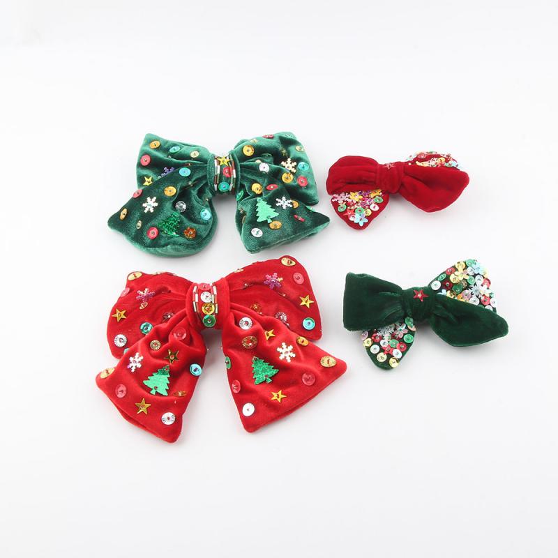 ヘアクリップ レディース クリスマスツリー 星 雪の結晶 ベロア リボン スパンコール ラインストーン ..