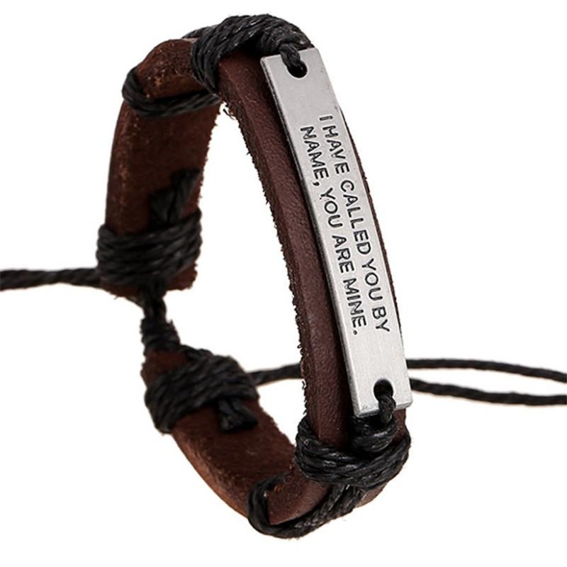 ブレスレット メンズ レディース 本革 レザー レトロ アンティーク風 合金 アルファベット 文字 プレート ハンドメイド 手作り 幾何学模様 ブラウン 黒 おしゃれ カジュアル アクセサリー