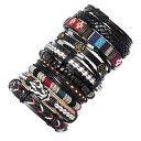 ブレスレット 男女兼用 メンズ レディース 欧米風 レトロ 編み込み 重ね付け 本革 牛革製 ハンドメイド ボヘミアン風 ファッション アクセサリー 10点セッ...