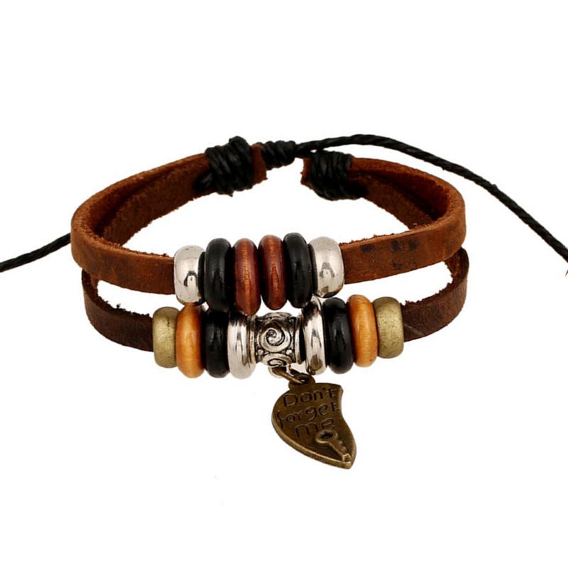 ブレスレット メンズ レディース 本革 レザー ビーズ ハンドメイド レトロ ヴィンテージ 韓国風 ブラウ..