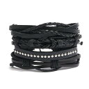 ブレスレット メンズ 欧米風 シンプル レトロ 牛革 編み込み レザー ハンドメイド ヴィンテージ 幾何学模様 4点セット
