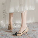 パンプス レディース ポインテッドトゥ 細ヒール ハイヒール パイピング 切り替え リボン エレガント 上品 ビジネス 通勤 オフィス デイリーユース 超繊維 ...