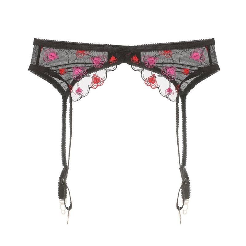 ガーターベルト レディース セクシー ランジェリー フランス風 超薄型刺しゅう ストッキングクリップ付..