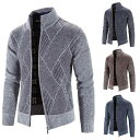 カーディガン メンズ 秋冬 ウォッシャブル イージーケア 厚手 裏起毛 スタンドカラー ファスナー アーガイル柄 ゆったり 韓国ファッション カジュアル 綿混ニ...