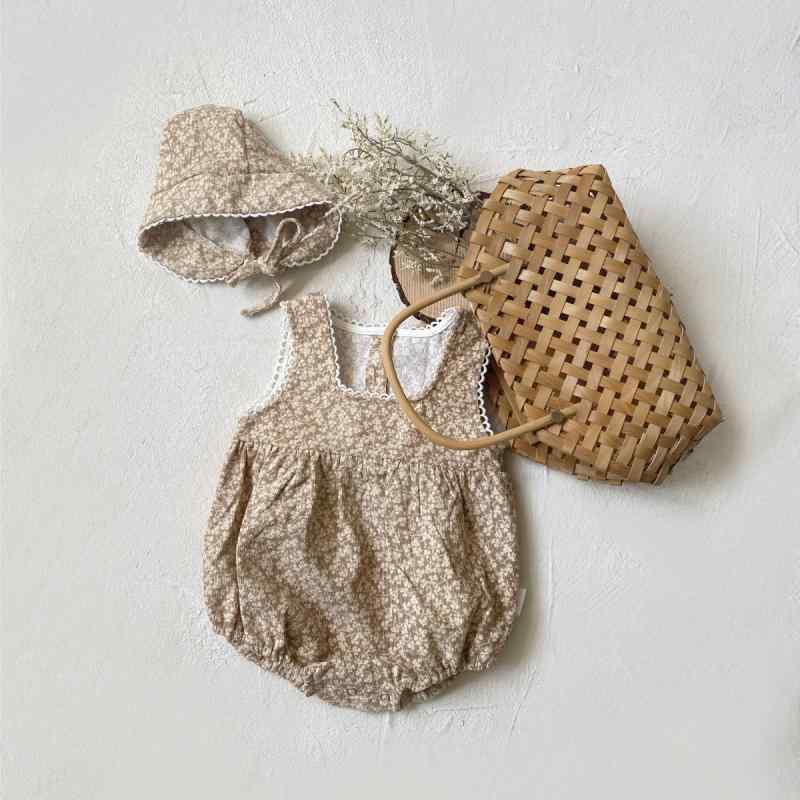 ロンパース ベビー 女の子 ノースリーブ レトロ花柄 小花柄 カバーオール 春秋 韓国風 ポリエステル素..