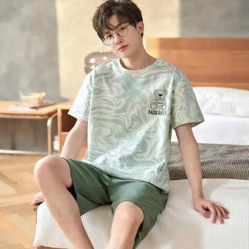 パジャマ メンズ 夏用 綿 半袖 薄手 抗菌 クルーネック キャラクタープリント ショートパンツ 大きいサイズ ゆったり 快適 ルームウェ..