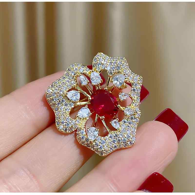 胸針 男女兼用 多機能 通勤スタイル 中国風 蓮の花 フラワーモチーフ 如意モチーフ 縁起物 銅製 ジルコ..