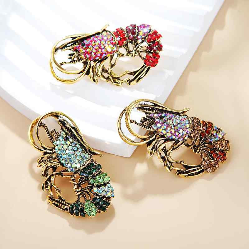 ブローチ 男女兼用 欧米風 レトロ クリエイティブ ロブスター 海老モチーフ 亜鉛合金製 ラインストーン..