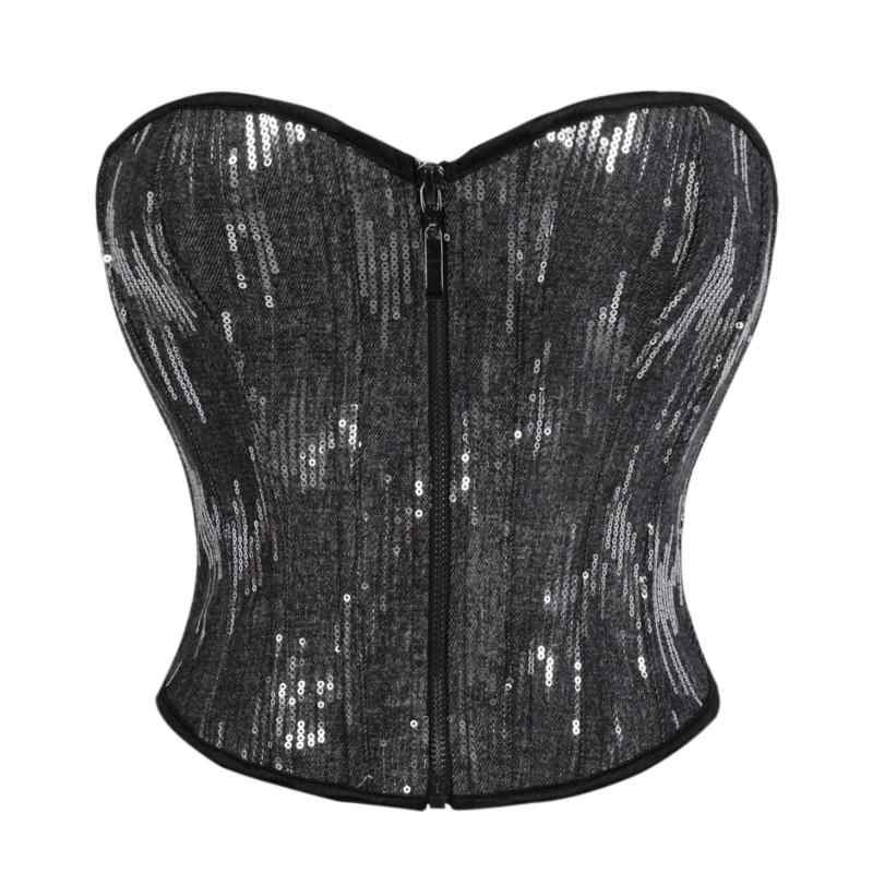 ベアトップ コルセット レディース 女性用 宮廷風 ファスナー付き シルバー スパンコール 補正下着 シ..