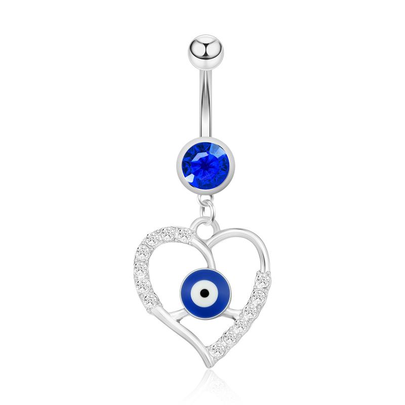 へそピアス ユニセックス サージカルステンレス ハート型 クリスタルストーン 埋め込み ボディジュエリ..