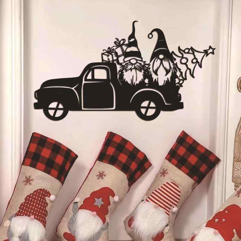 壁飾り クリスマス パーティー デコレーション 金属製 サンタクロース クリスマス車両モチーフ ウォールハンギング モダン シンプル おしゃれ 黒 リビング 寝室 玄関 店舗用 インテリア オブジェ