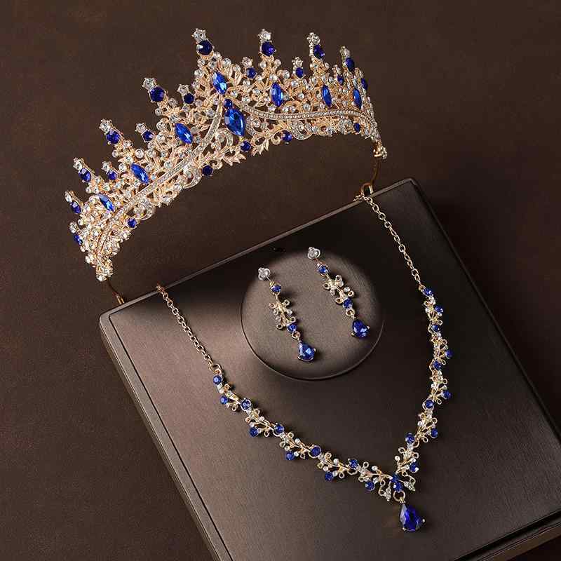 ブライダルアクセサリー レディース ティアラ ネックレス イヤリング 3点セット シャンパンゴールド ヴ..