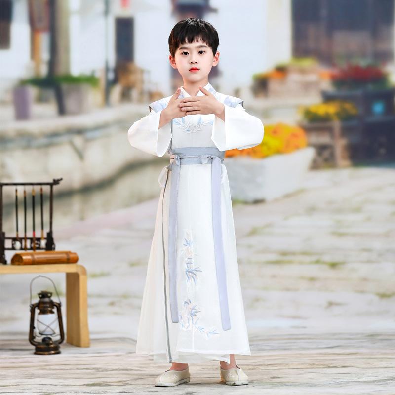 漢服 男の子 キッズ 宋時代 書生 詩人 古典衣装 朗読会 発表会 イベント 中国風 唐装 綿混素材 ポリエ..