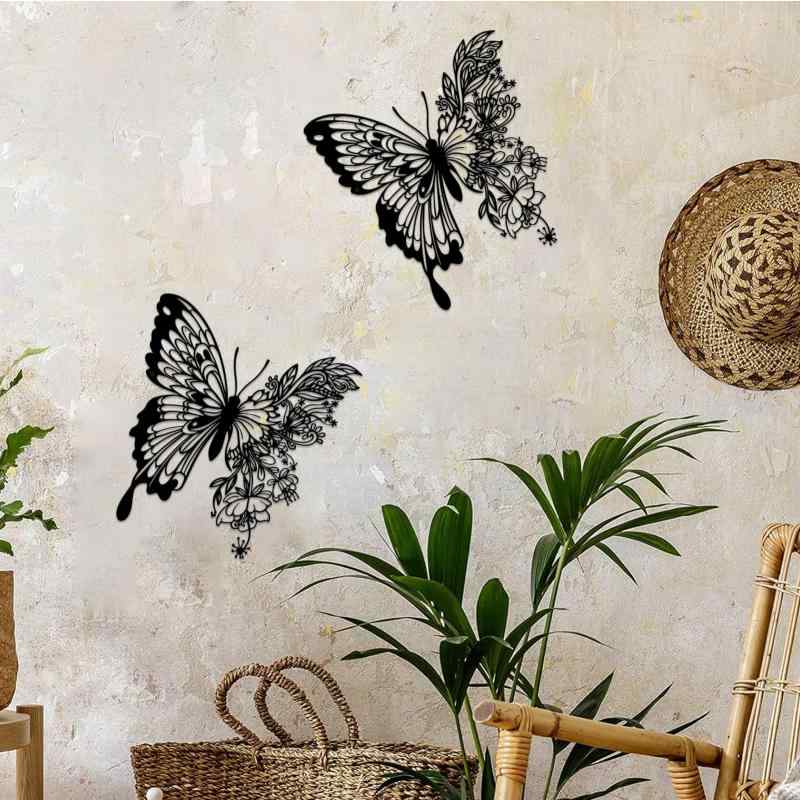 壁飾り 金属製 アイアン バタフライ 透かし彫り リビング 寝室 壁掛け オブジェ ウォールデコ おしゃれ 黒 ブラック モダン インテリア 壁面装飾 約30cm ナチュラル