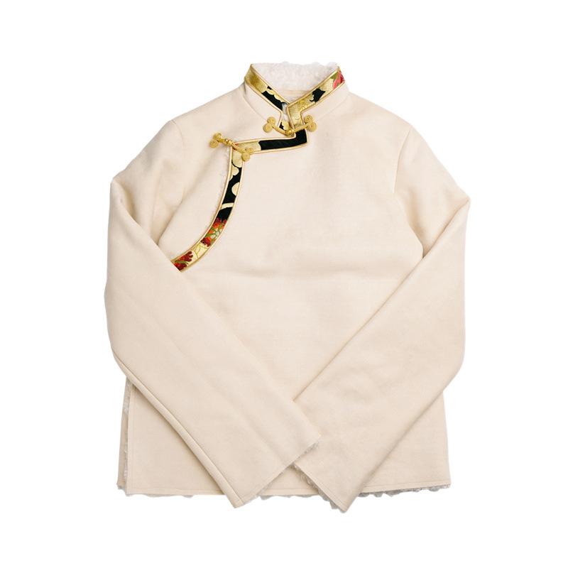 アウター メンズ イージーケア フェイクファー 裏ボア チベット僧侶風 民族衣装 コート 秋冬物 カジュアル ボタン装飾 ウール調 スエード調 ポリエステル