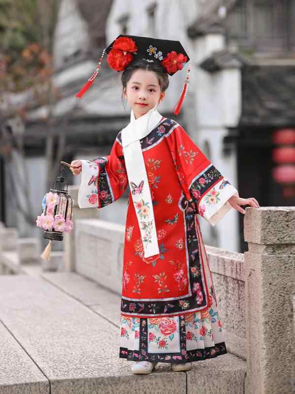 チャイナドレス 女の子 キッズ 清朝 宮廷 満族 プリンセス 仮装 コスチューム 花柄 中国風 ポリエステ..