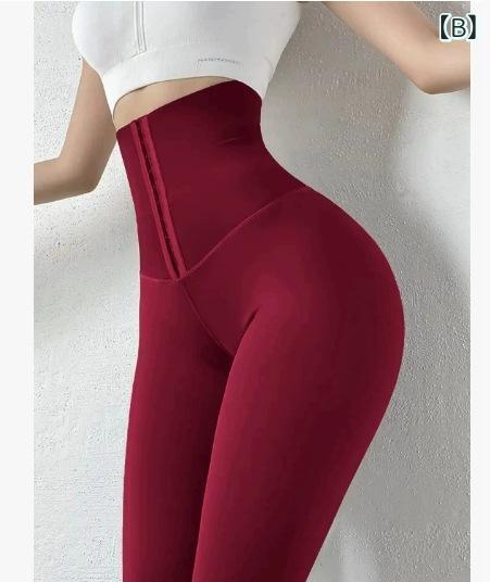 ヨガパンツ レディース ハイウエスト お腹引き締め ヒップアップ ダブルボタン ウエストシェイプ ストレッチ 欧米風 フィットネス スポーツ ヨガウェア ナイロン素材 オールシーズン secure-depo-10825231 セキュアデポ サンプル画像3