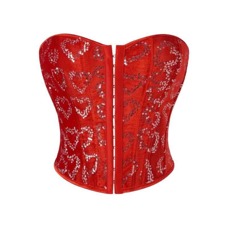 ビスチェ レディース フロントホック ウエストシェイプ スパンコール装飾 レッド 補正下着 バストアッ..