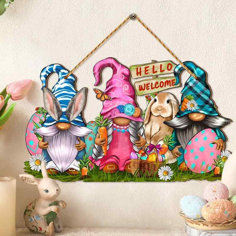 インテリア雑貨 イースター ウサギ ノーム レトロ ヴィンテージ 木製 サインプレート 卓上 壁掛け飾り モダン シンプル おしゃれ かわいい 黄楊木製 ホームデコレーション リビング 玄関