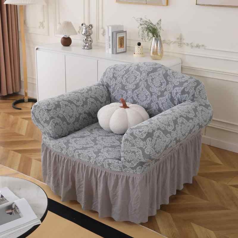 ソファカバー 伸縮性 ストレッチ 滑り止め フリル 裾フリル 全周フィット ぴったりカバー オールシーズン 多用途 無地 ポリエステル モダン シンプル 1人 2人 3人掛け コーナー L字 肘付き 厚手 上質生地