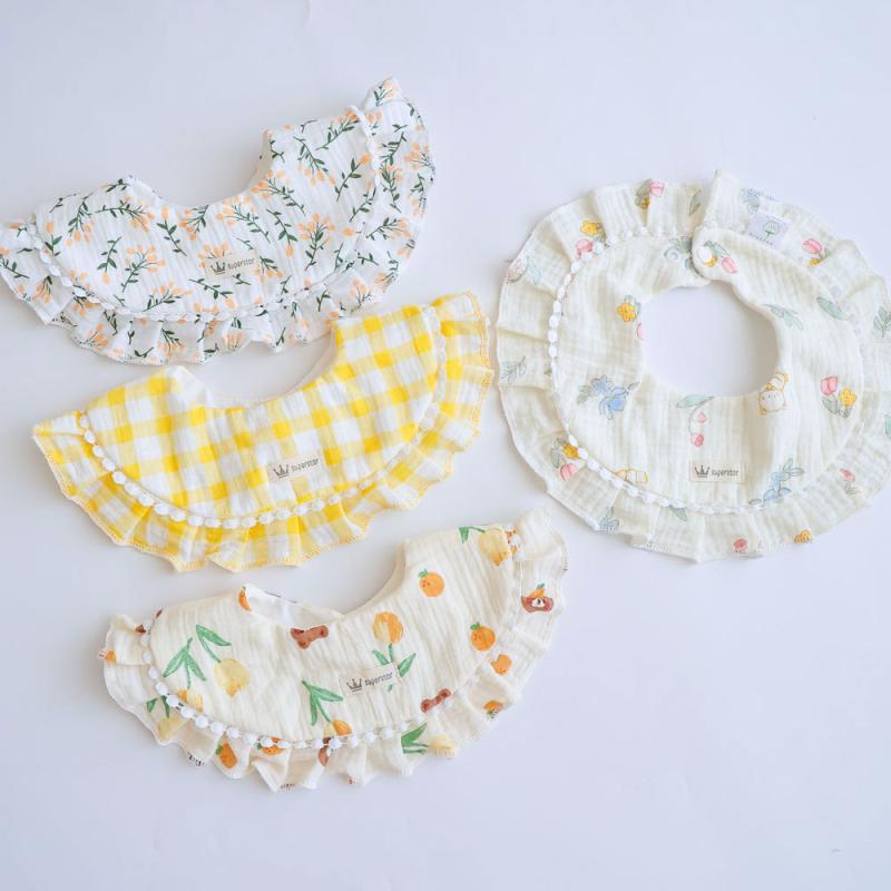 スタイ ベビー 新生児 赤ちゃん キッズ 男女兼用 よだれかけ 防水 吸水 コットンガーゼ フリル レース キャラクター 花柄プリント ベビー用品