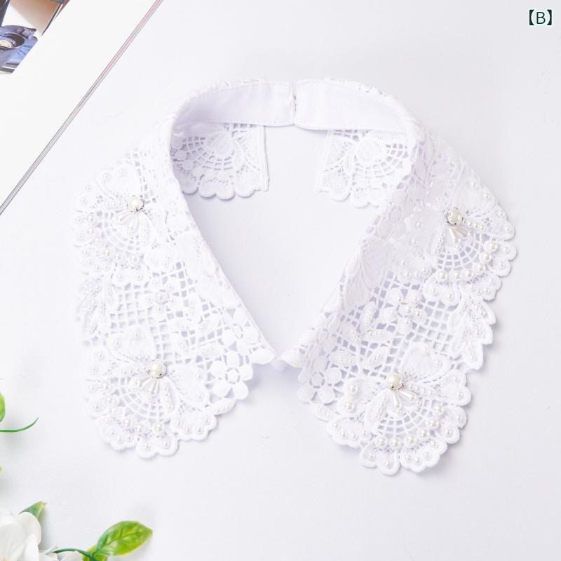 付け襟 レディース 透かし彫り レース 手作り ビーズ刺繍 再生繊維 ポリエステル 春夏 カラフル 華やか おしゃれ エレガント 上品 小花柄 豊富なカラーバリエーション 3