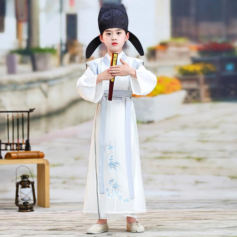 キッズ 男の子 漢服 春秋 唐装 中国風 円領袍 古装 書生 詩人 李白コスチューム 舞台 発表会 イベント ..