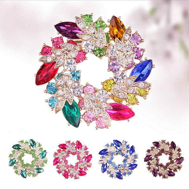ブローチ レディース 韓国風 トレンド 高級感 カラーストーン クリスタル 大ぶり フラワーモチーフ 合..