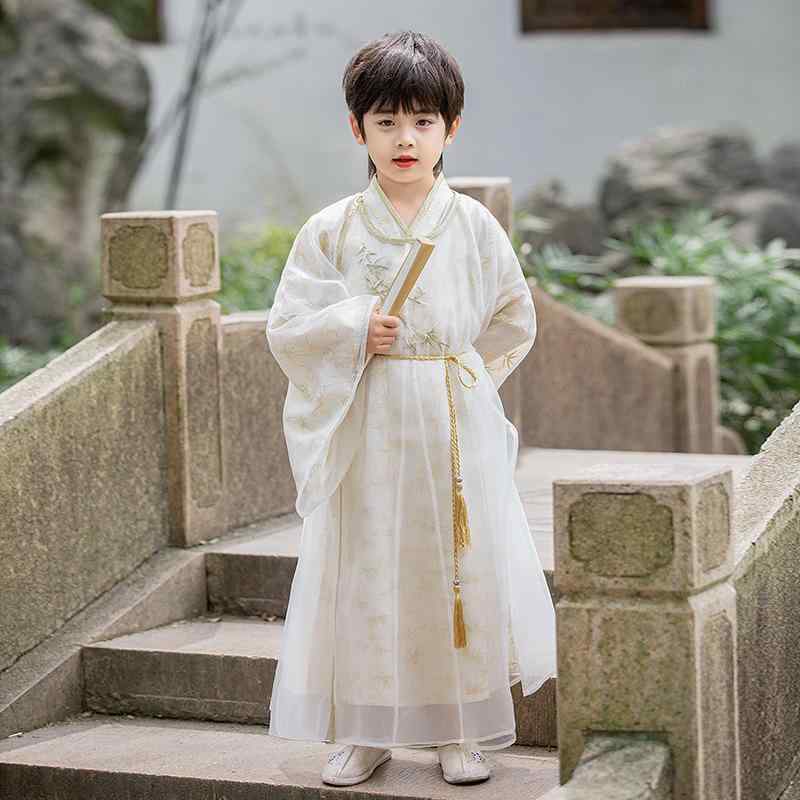 キッズ 男の子 漢服 唐装 中国風 時代衣装 円領袍 発表会 舞台 衣装 書生風 詩人風 セットアップ オー..
