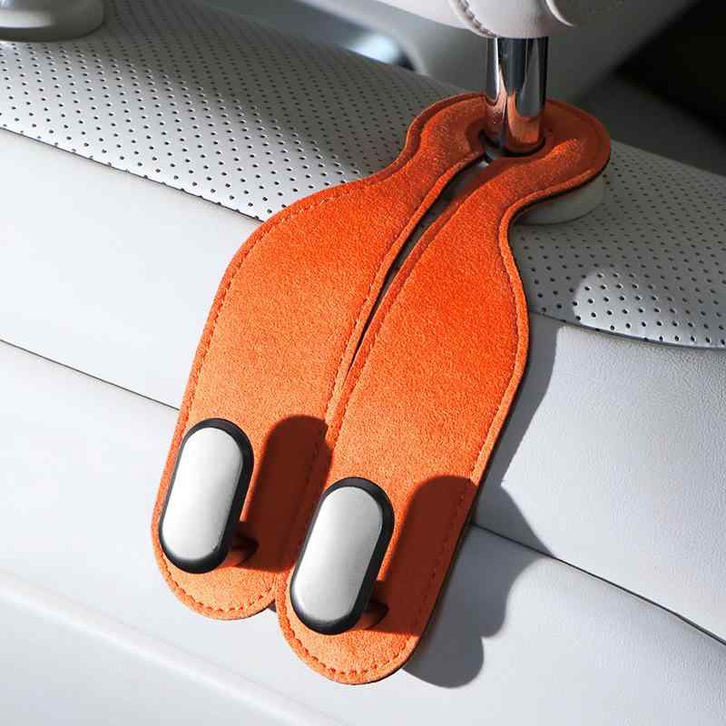 車載フック 車用シートバック スマホホルダー スマートフォンホルダー 車内収納 ダブルフック アルカンターラ素材 高級感 ヘッドレスト 荷物掛け バッグ掛け ブラック ブラウン