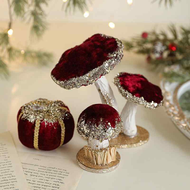 クリスマス オーナメント 卓上 発泡スチロール製 軽量 グリッター きのこ パンプキン ワインレッド ピンク インテリア デコレーション 飾り かわいい おしゃれ 店舗 玄関 イベント ディスプレイ