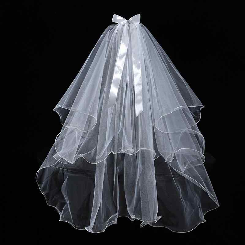 ウェディングベール 花嫁 ミディアム丈 ソフトチュール ナチュラル リボン 垂れリボン 挙式 前撮り ロ..