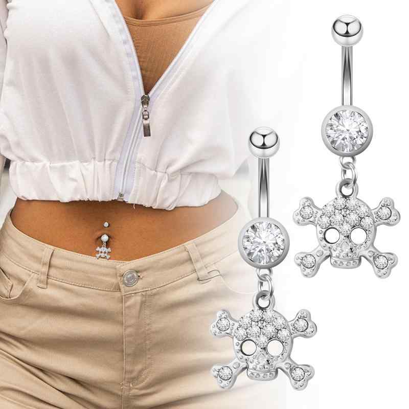 ボディピアス 男女兼用 スカル カニ へそピアス ジルコニア 埋め込み アレルギー対応 ステンレス製 へ..