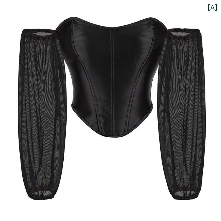 トップス レディース ボディシェイパー シームレス 谷間メイク バストアップ ウエストシェイプ 長袖 メッシュ サテン ビスチェ 宮廷風 ポリエステル オールシーズン 黒 secure-depo-10827688 セキュアデポ サンプル画像2