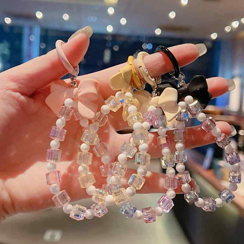 スマホストラップ レディース 蝶 ビーズチャーム 携帯アクセサリ 韓国風 オルチャン 手首用 首掛け 落下防止 キーホルダー 蝶結び プラスチック 樹脂 かわいい 女性用