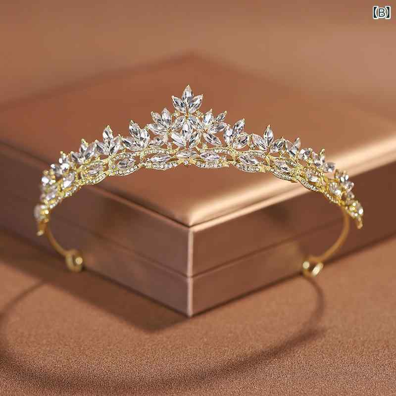 ティアラ レディース キッズ 上品 高級感 レトロ シンプル ブライダル 結婚式 披露宴 成人式 発表会 誕生日 パーティー プリンセス 髪飾り ヘッドドレス 合金製 電気メッキ加工 ラインストーン シルバー ゴールド 3