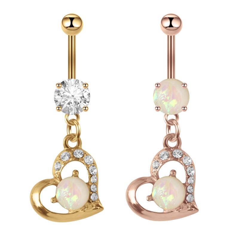 へそピアス ユニセックス サージカルステンレス ジルコニア ハート型 電気メッキ加工 ファッション おしゃれ ローズゴールド ゴールド ボディピアス