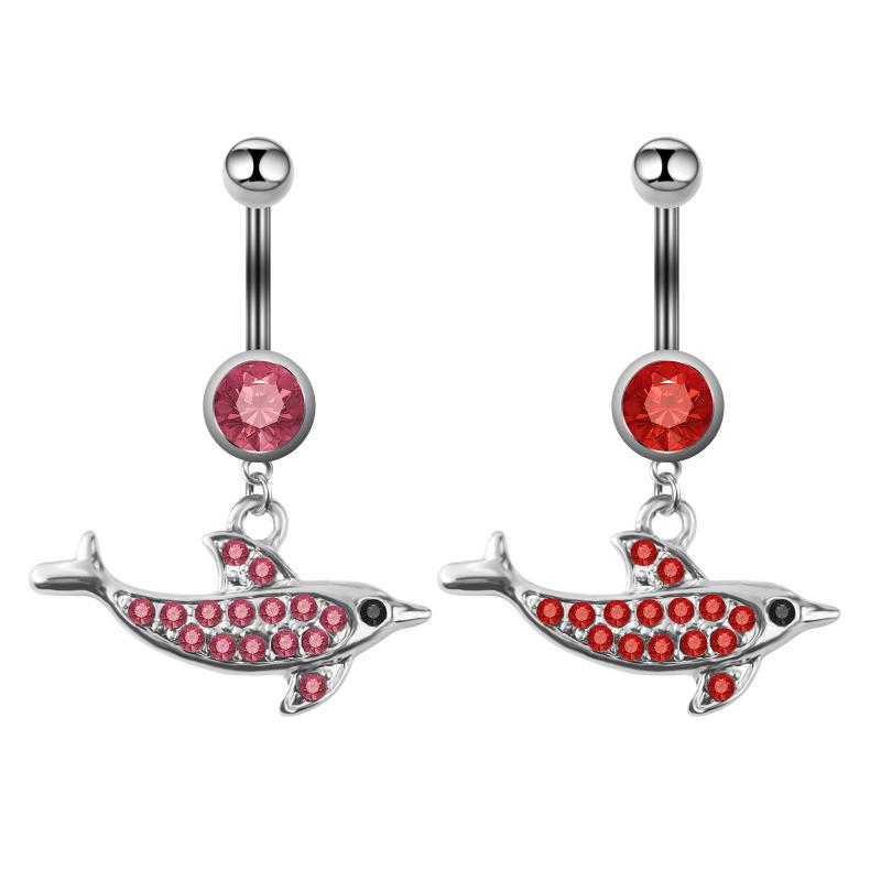 へそピアス ユニセックス レディース メンズ ステンレス製 ジルコニア イルカモチーフ 魚デザイン 電気メッキ加工 チャーム おしゃれ かわいい ファッション アクセサリー ジュエリー