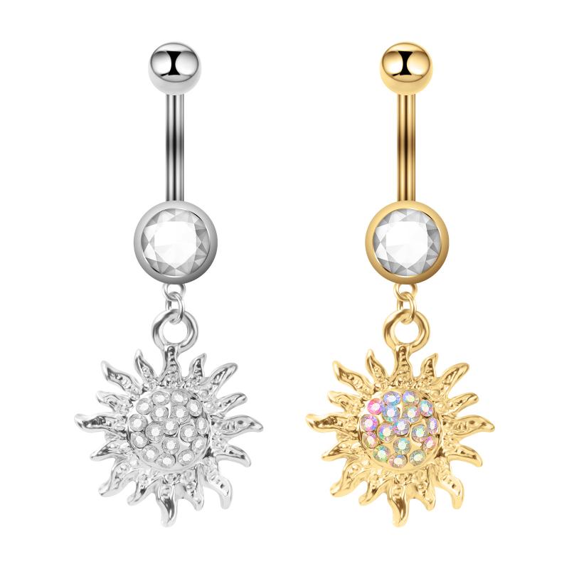 ボディピアス へそピアス ユニセックス メンズ レディース サージカルステンレス アレルギー対応 電気メッキ加工 ジルコニア 太陽 蝶々 シルバー ゴールド ベリーダンス ダンス衣装