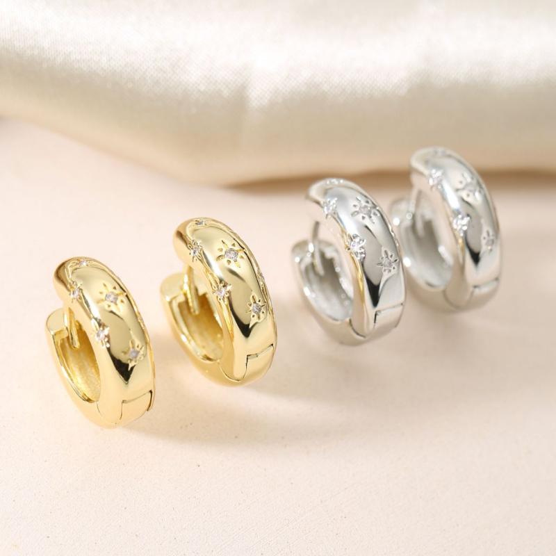 Demantoid - イヤリング レディース 電気メッキ加工 ジルコニア フレンチレトロ 上品 エレガント ライトラグジュアリー ラウンド 八角星 フープ シンプル 万能 通勤 オフィス 銅製 ゴールド シルバー