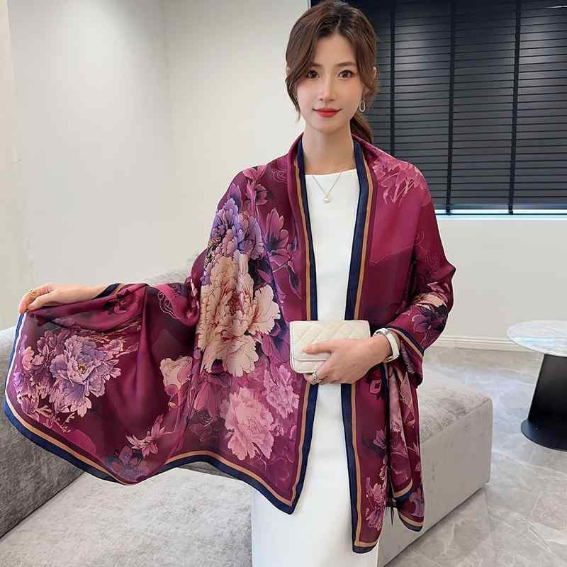 スカーフ レディース UVカット 日よけ 接触冷感 女性用 欧米風 民族風 エスニック プリント柄 ロング 大判 ショール 麗錦サテン シルクタッチ ツイル織り 春夏