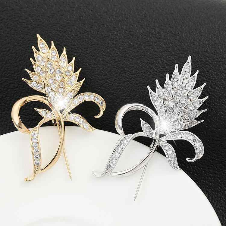 ブローチ レディース エレガント 高級感 マイクロパヴェ ジルコニア 麦の穂 花モチーフ 合金製 電気メッキ加工 韓国風 ファッション アクセサリー パーティー 結婚式 入学式 卒業式 フォーマル イベント シルバー ゴールド