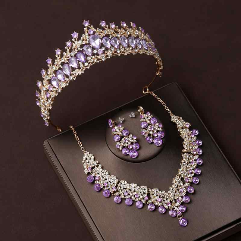 ブライダル アクセサリー レディース クラウン ネックレス 3点セット 高級感 レトロ ゴージャス プリンセス エレガント ヘッドドレス 髪飾り 結婚式 披露宴 二次会 パーティー 合金製 電気メッキ