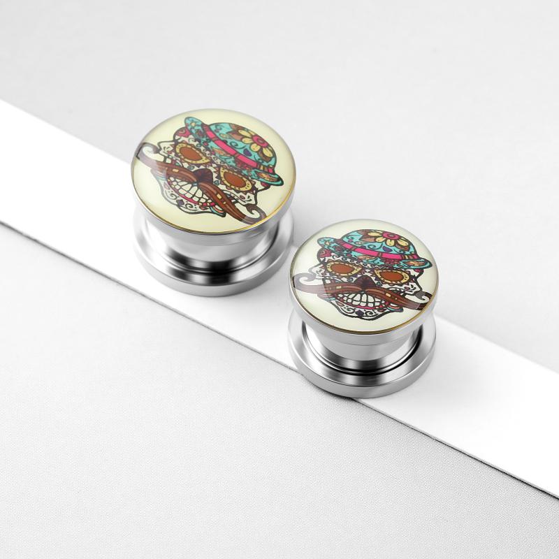 ボディピアス 男女兼用 ステンレス スカル パンク ロック 個性的 ストリート系 欧米風 耳たぶ トンネルピアス フレッシュトンネル プラグ シルバーカラー