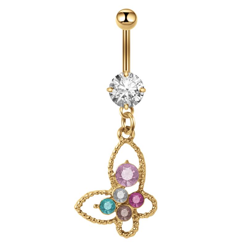 へそピアス レディース ステンレス ファッション トレンド 蝶 バタフライ カラージルコニア ゴールド おしゃれ ボディピアス