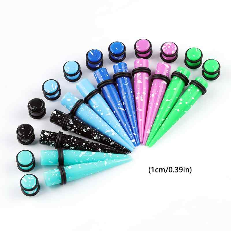 ボディピアス メンズ レディース 男女兼用 アクリル コーン型 尖り マルチカラー ドット柄 幾何学 拡張器 エキスパンダー おしゃれ 欧米風