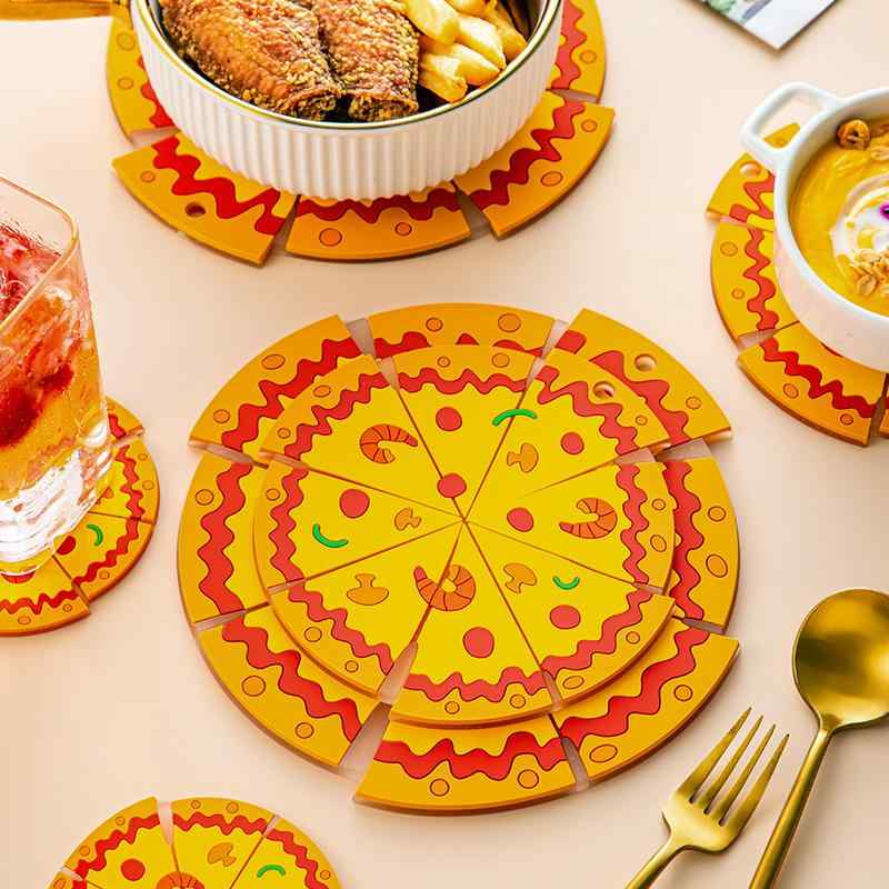 ランチョンマット シリコン 断熱 耐熱 滑り止め 洗える 丸洗いOK 円形 おしゃれ かわいい 食卓マット テーブルマット カップマット コースター ピザ柄 モダン シンプル S M L サイズ