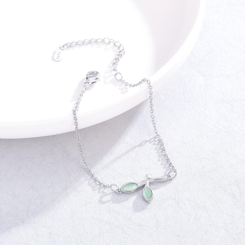 ブレスレット レディース キャッツアイ リーフモチーフ シンプル 個性派デザイン ペアアクセサリー 韓国ファッション かわいい おしゃれ 銅製 電気メッキ加工 変色しにくい